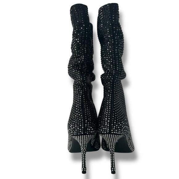 NEW Thalia Sodi Black Ombre Rhinestone Boots Size 7 Stiletto Pointed Toe Fancy - Picture 5 of 7